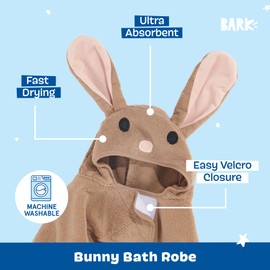 Barkbox Dog Bathrobe Fast Drying with Hook and Loop Closure & Wrap Tie Snuggle, Cute Dogs Clothes, Easy to Clean, Machine Washable, Dog Coats and Tumble Dry Low - Bunny, Small