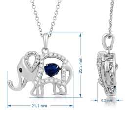 Jewelili Collar de plata de ley con colgante de elefante de zafiro blanco de 5 mm con corte de corazón, cadena de cable de 18 pulgadas, Metal, espinela