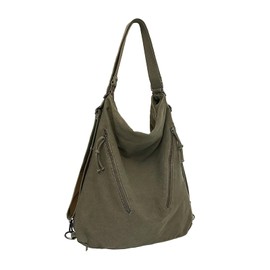 Bitcuem Large Capacity Canvas 3-Way Bag Shoulder Bag Backpack Tote Bag for Walks Shopping Travel Commuting Men Women, green