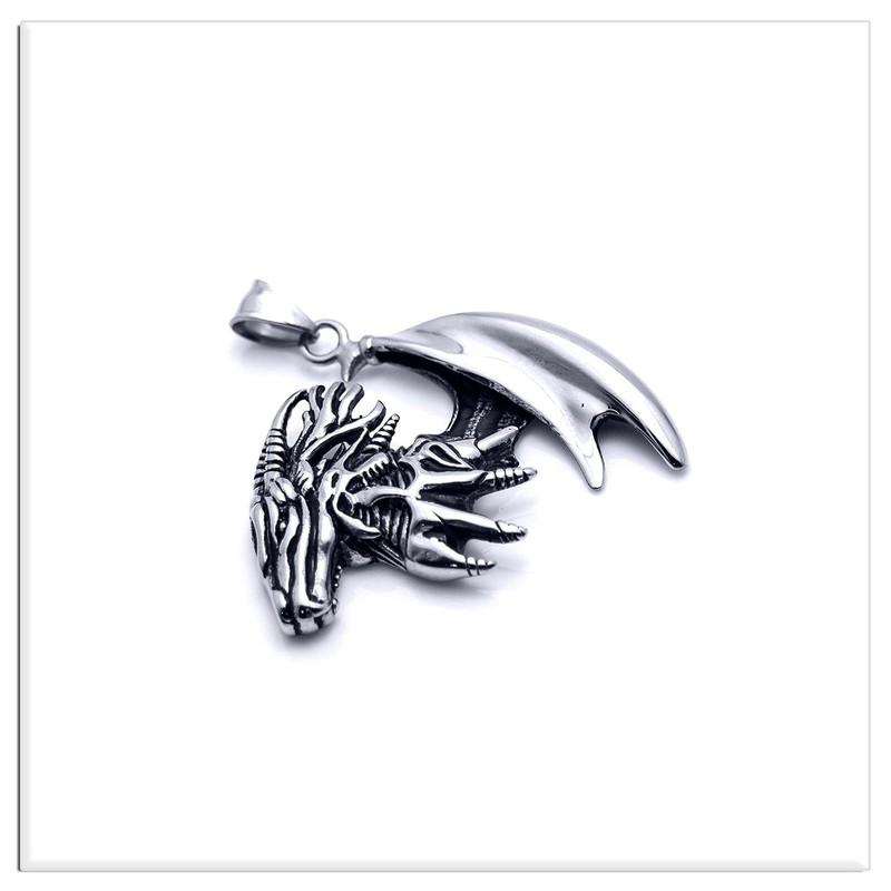 Xusamss Punk Titanium Steel Wing Dragon Pendant Necklace with 24inches