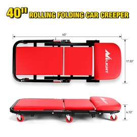 Nilight 40" Z Creeper - 2-in-1 Folding Rolling Mechanic Seat, 40 inches Adjustable Lay-Down or Sit Garage Chair, 330 lbs Capacity, Red Black