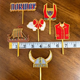 Unbranded Norwegian Cupcake Toppers, Set of 6, Bunad, Marzipan Pig, Viking Ship