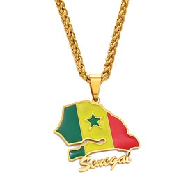 Senegal Map Flag Pendant Necklaces Men Gold Map Senegalese Patriotic Necklaces