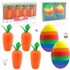 Lets Joy Pack of 6 Easter Erasers, Children's Party Bags, Eraser Easter Egg, Carrot Eraser, Easter Children's Eraser, Party Favours, Gifts, Games, Prizes, School, Office