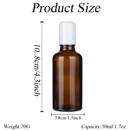 Happyupcity 3Pcs 50ml/1.7oz Empty Refillable Amber Glass Roller Bottle with Stainless Steel Roller Balls and White Cap Travel Roll on Bottle DIY Perfume Bottles Container for Essential Oil Lip Balms