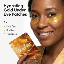 MAREE 24k Gold Glow Under Eye Gels for Dark Circles and Puffiness - Cooling Collagen & Hyaluronic Acid Skincare Gel Pads - Gold Eye Patches for Puffy Eyes and Dark Circles - Under Eye Masks