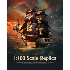 ROBOTIME Seahorse 3D Wooden Puzzles for Adults, Black Sailboat Model Kits for Boys and Men, Home Office Decor Gifts Pirate Ship Building (603 Pcs)