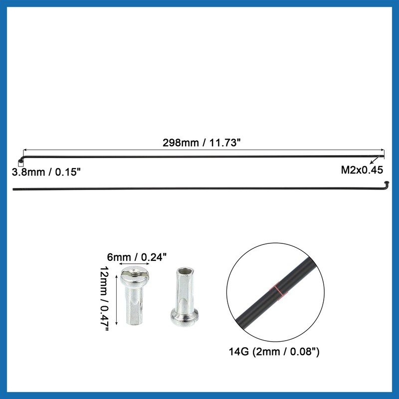 A ABSOPRO 12 Pcs 14G J Bend 298mm Bike Bicycle