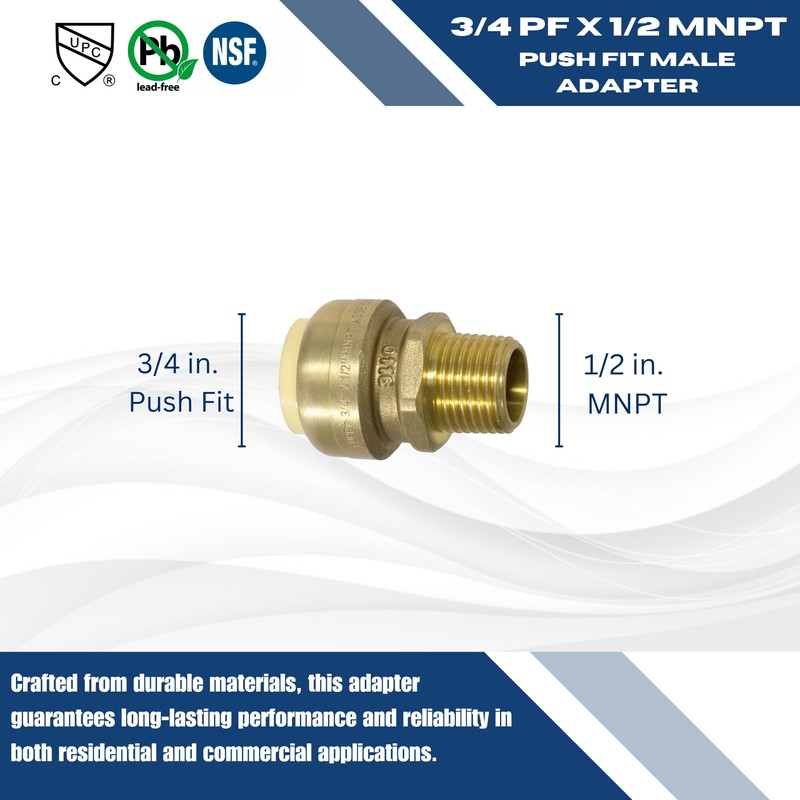 2 Pieces XFITTING 3/4" Push Fit x 1/2" Male Adapter