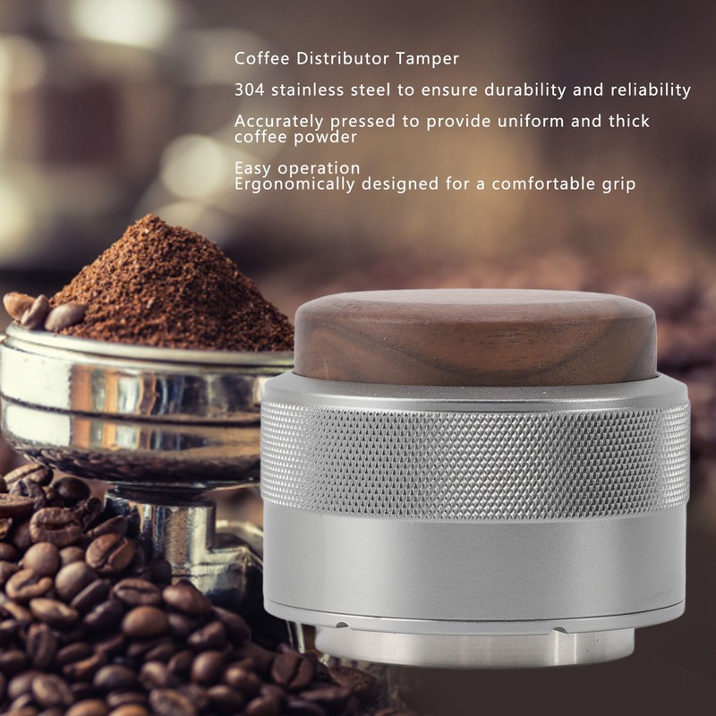 Coffee Distributor Tamper Constant Pressure 304 Stainless Steel Wood Handle