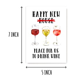 KrysDesigns Happy New Home Card - Congrats New House Greeting Card - Funny Housewarming Card For Friend Relative Neighbor - Place For Us To Drink Wine 5 x 7 inches