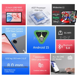 Xgody NEW 2025 FHD Tablet Pro 11.0" (1280 x 800) 256GB Octa Core CPU 13MP Android 15OS