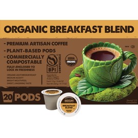 Ekocups Organic Breakfast Blend Coffee Pods - Light Roast, Compostable, Plant-Based & Freshness-Sealed - French Press-Quality Brew - Keurig Compatible, 20ct