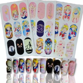 Rainbow Decal Nails Sticker Nails Tatto Uñas Sailor Moon 6 Planillas Full Print