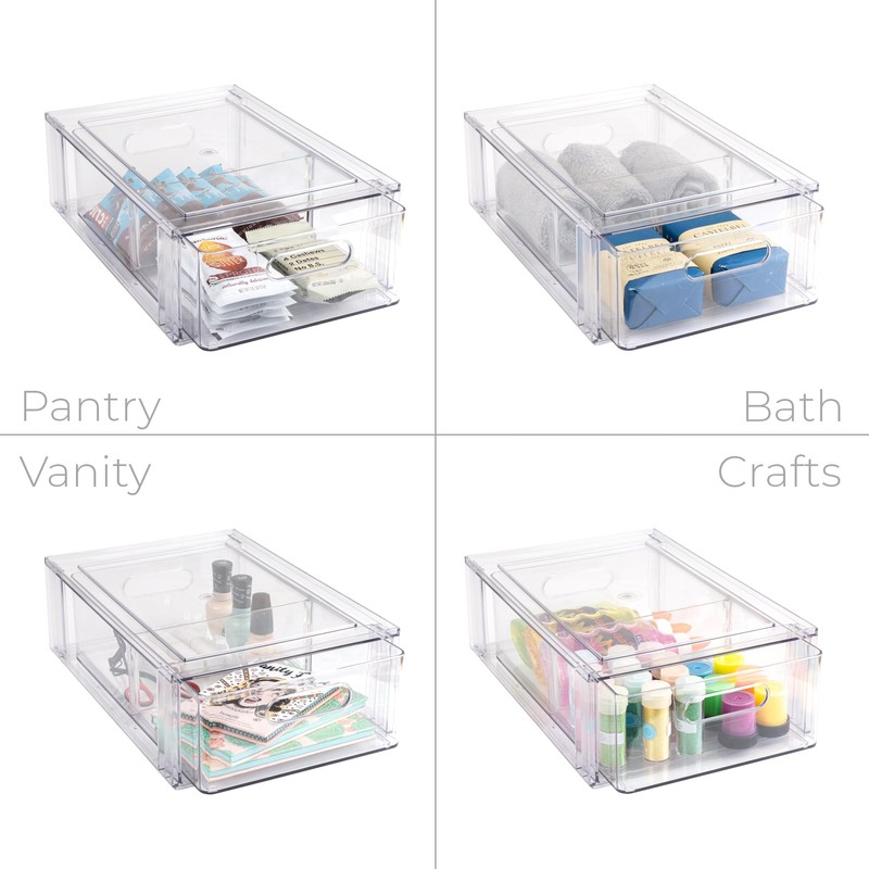 Smart Design Pull-Out Stackable Storage Bin with Removable Dividers -