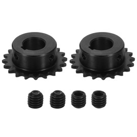 sourcing map 2 Pcs #25 Chain Roller Sprocket 16mm Bore, 1/4" Pitch 20 Tooth C45 Carbon Steel ANSI #25 Roller Sprocket Keyway 5 x 2.3mm with Set Screws for ISO 04C Chain