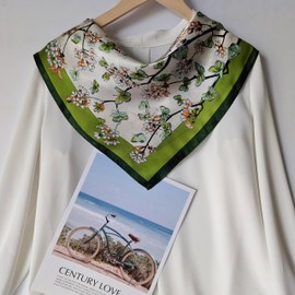 Pepersea 100% Mulberry Square Silk Scarf - Neckerchief Headscarf Gift Packed - 27" x 27", Green Ivy, samll