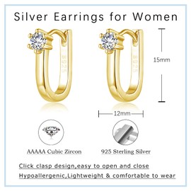 Cangall Silver Hoop Earrings for Women, 925 Sterling Silver Oval Hoop Earrings, Minimalist Small Oval Hoop Earrings U-Shaped Huggie Earrings Gold, CZ Simple Sleeper Cartilage Gold Earrings for Girls