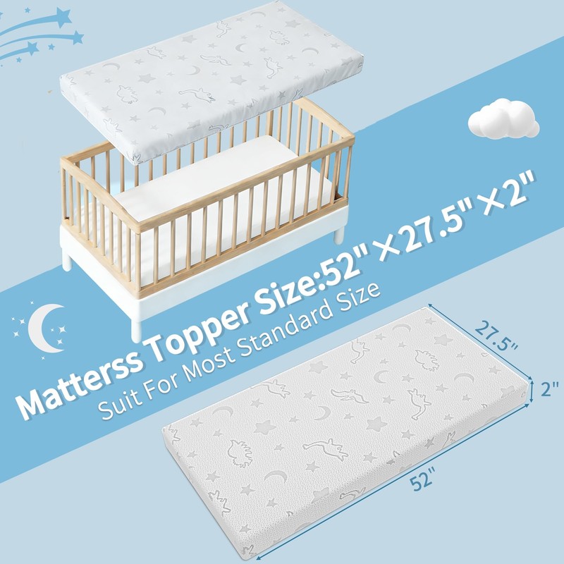 SJEUQOP 2" x 27.5" x 52" Crib Mattress Topper, High