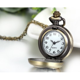 JewelryWe Vintage Pocket Watch We are All Mad Here Locket Pendant Necklace Quartz Watch with Chain