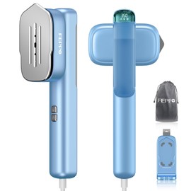 FEPPO Travel Steamer for Clothes, 110-240V Dual Voltage Portable Mini Steamer & Iron 2in1, 1100W Powerful Garment Steamer, Fast Heat Up, Travel Size, HD Display, for Home & Global & Europe Travel