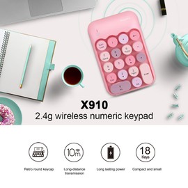 Lomiluskr Wireless Numeric Keypad with 2.4G USB Receiver, Cute Colorful Round Keycaps, Portable Financial Accounting Numpad Number Keyboard, Suitable for PC, Laptop (Pink)