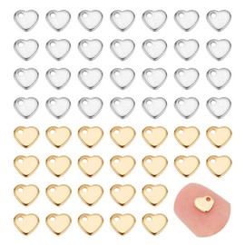 UNICRAFTALE 100 Pieces 2 Colours Heart Charms Pendant Set 5 mm Small Bracelets Pendant 304 Stainless Steel Heart Earring Blanks Pendant Metal Heart Jewellery Pendant for Extension Chain Jewellery