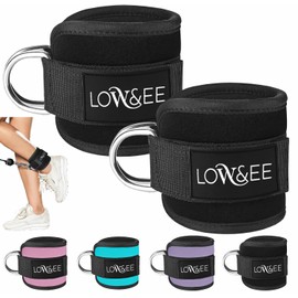 LOW&EE® 2 Pack Gym Padded Ankle Strap Pulleys for Women Men Ankle Straps for Cable Machine Fitness and Gym Accessories (Black)