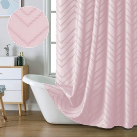 Chyhomenyc Chevron Extra Long Blush Pink Fabric Shower Curtain 72x78 inches, Boho Shower Curtain Modern Farmhouse Chic Textured Tufted Chevron Striped Minimalist Hotel Bathroom Shower Curtain