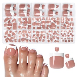 AddFavor 150pcs Press on Toenails for Women Toe Nail Press ons, Toe Press on Nails French Tip Fake Toe Nails Press ons Square Fake Toenails Acrylic Toe Nail Tips 15 Sizes Press on Toe Nails