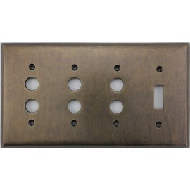 Aged Antique Brass 4 Gang Combination Switch Plate - 3 Push Button Light Switch Openings 1 Toggle Light Switch Opening