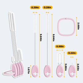 VOGOGE Straw Brush Set, 4 Piece Cleaner Kit with Key Ring for Reusable Straws, Tumblers & Water Bottles – Designed for Kids & Adults, Pink