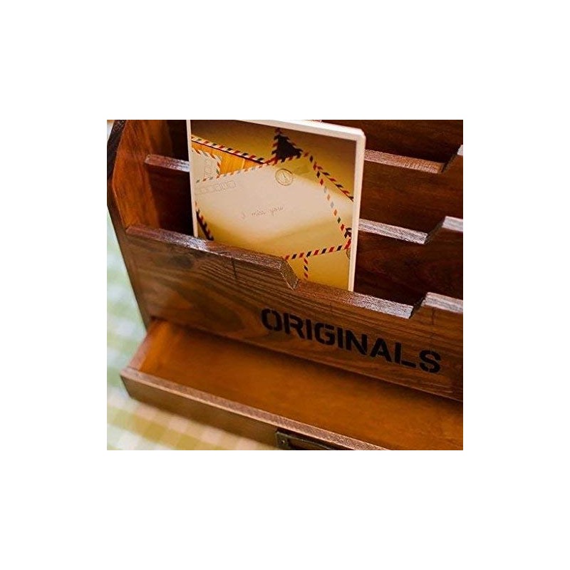 Ansimple Vintage Natural Wooden Drawer Small Magazine Rack Fashion Accessories