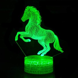 Jinnwell 3D Horse Animal Night Light Lamp Illusion 7 Color Changing Touch Switch Table Desk Decoration Lamps Acrylic Flat ABS Base USB Cable Toy Birthday Gift