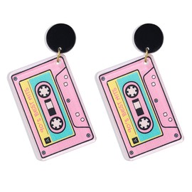 70s 80s Cassette Tape Earrings Retro Acrylic Tape Dangle Earrings Personality Punk Funny Tape Drop Earrings for Women Cosplay Party Jewelry (pattern)