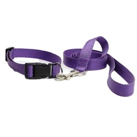Plain Purple Colour Dog Collar And Lead Matching Set Combo Pet Puppy Animal Adjustable Comfortable Accessory Medium 30cm - 45cm