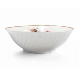 Lynns Paradise Timeless Rose 9-Inch Big Bowl, Set of 3, Pink; 24K Gold Trim, Embossed Swirl, Colorful Floral Print, Porcelain