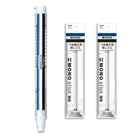 [Retractable Eraser + Refill Set] Tombow Mono Stick JCC-121A Mono Color (1 Piece) + Eraser ER-KM (2 Pieces) | Measurement and Note Card Included