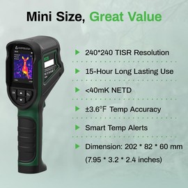 Handheld Thermal Camera AMPBANK H128, 240 x 240 TISR Resolution, 15h Battery Life Thermal Imaging Camera, 25 Hz Infrared Camera with Temperature Alarm
