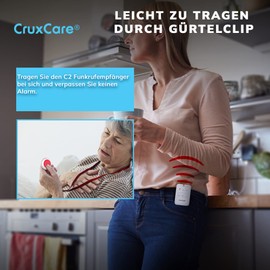 CruxCare C2 Seniors Emergency Call - 1 Emergency Button with Receiver - Wireless Home Emergency Call Internal