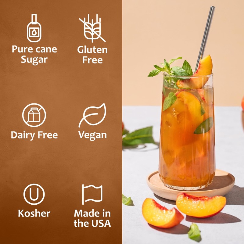 Syruvia Peach Syrup, Flavored Syrup for Drinks, Cocktails, Lemonades, Iced