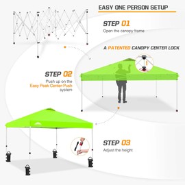 EAGLE PEAK Pop Up Canopy Tent with Wheeled Carry Bag, 8 Stakes, 4 Ropes, 4 Weight Bags, Easy Set Up Tent Canopy, 10x10 ft, 100sqft of Shade, Fluorescent Green