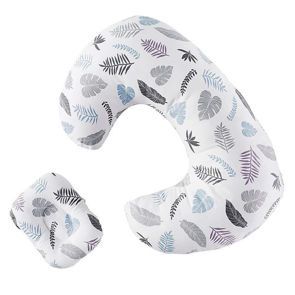 All Purpose Newborn Baby Breastfeeding Pillow Leaves Print 1 Plus 1 Nursing Pillow Support Infant Sleeping Pillow for Baby Stroller Lumbar Back Support Pillow, Grey