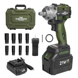 excited work 600Nm Cordless Impact Wrench 1/2 Inch Brushless, 21V High Torque Impact Gun Kit