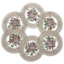 4.5" Embroidered Fabric Coasters, 8pcs Cloth Coasters for Ceramic Cup, Vintage Lace Embroidery Coasters for Tea, Soft Floral Doilies for Home, Wedding, Tabletop Photography Decoration (Brown)