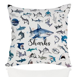 RBAFAO Sharks Ocean Animals Themed Pillow Cover, Sharks Pillow Decorations for Home, Shark Lover Gifts, Bedroom Living Room Guest Room Home Decor Throw Pillow Cover18 x 18Inch (Sharks-3)