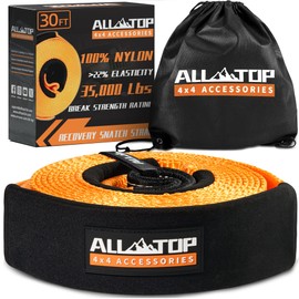 ALL-TOP Recovery Snatch Strap, 3in x 30ft - 35000Lbs, Heavy Duty 100% Nylon Kinetic Towing Recovery Strap with 22% Elongation & Reinforced Loops