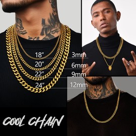 18K Gold Miami Cuban Link Chain Necklace Hip Hop Layered Chain Men Jewelry Women Choker Necklace