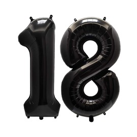 AULE 40 Inch Jumbo Black Foil Mylar Number Balloons for Boy Girl 18th Birthday Party Decorations 18 Years Old Anniversary Party Supplies