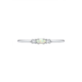 Elli Women's Genuine Jewellery Ring Vintage Ring with Cubic Zirconia Stones with Opal Stone in 925 Sterling Silver Rose Gold-Plated - Silver, size: 58